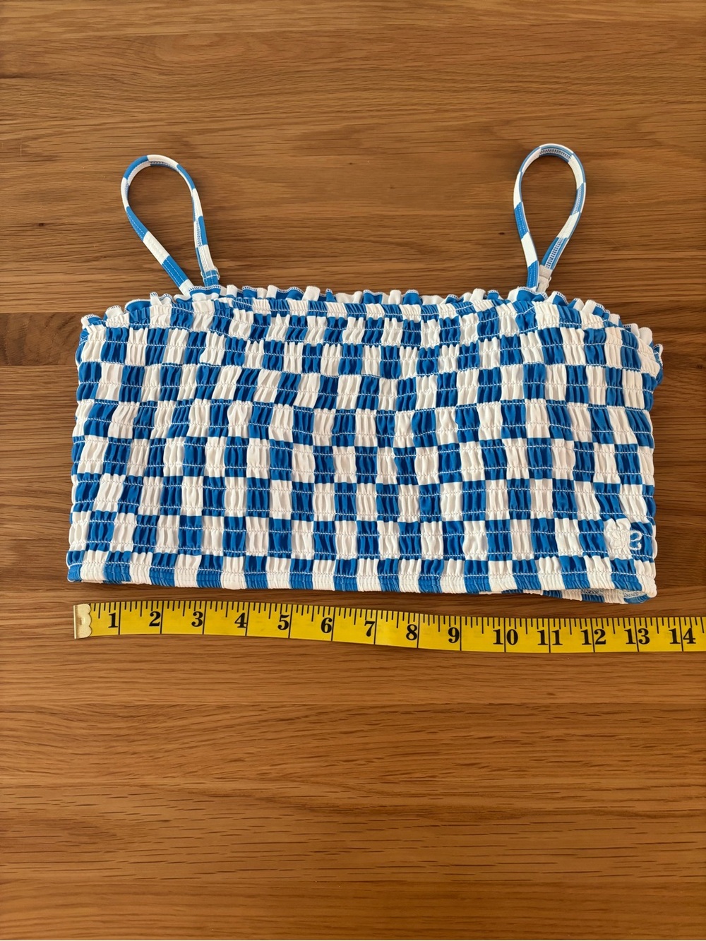 Albion Blue and White Smocked Checker Bikini Top